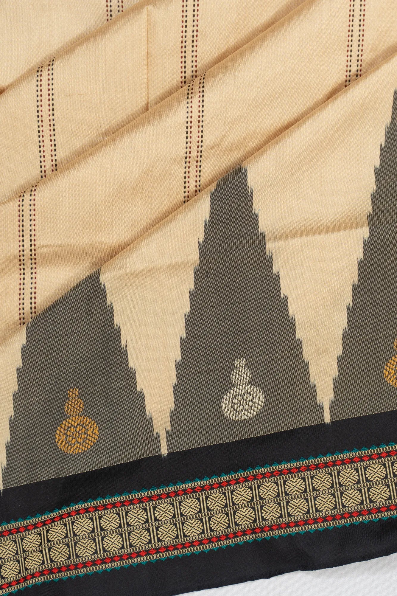 Sambalpuri Silk Ikat Vertical Lines Cream Saree