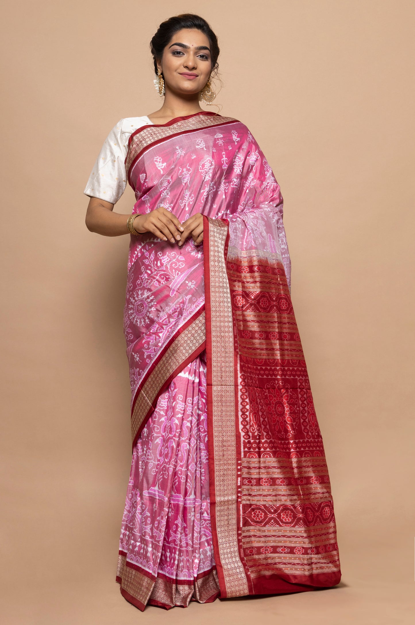 Sambalpuri Silk Ikat Pink Saree
