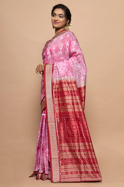 Sambalpuri Silk Ikat Pink Saree