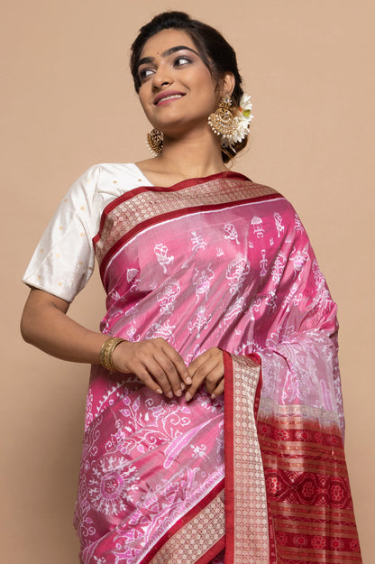 Sambalpuri Silk Ikat Pink Saree