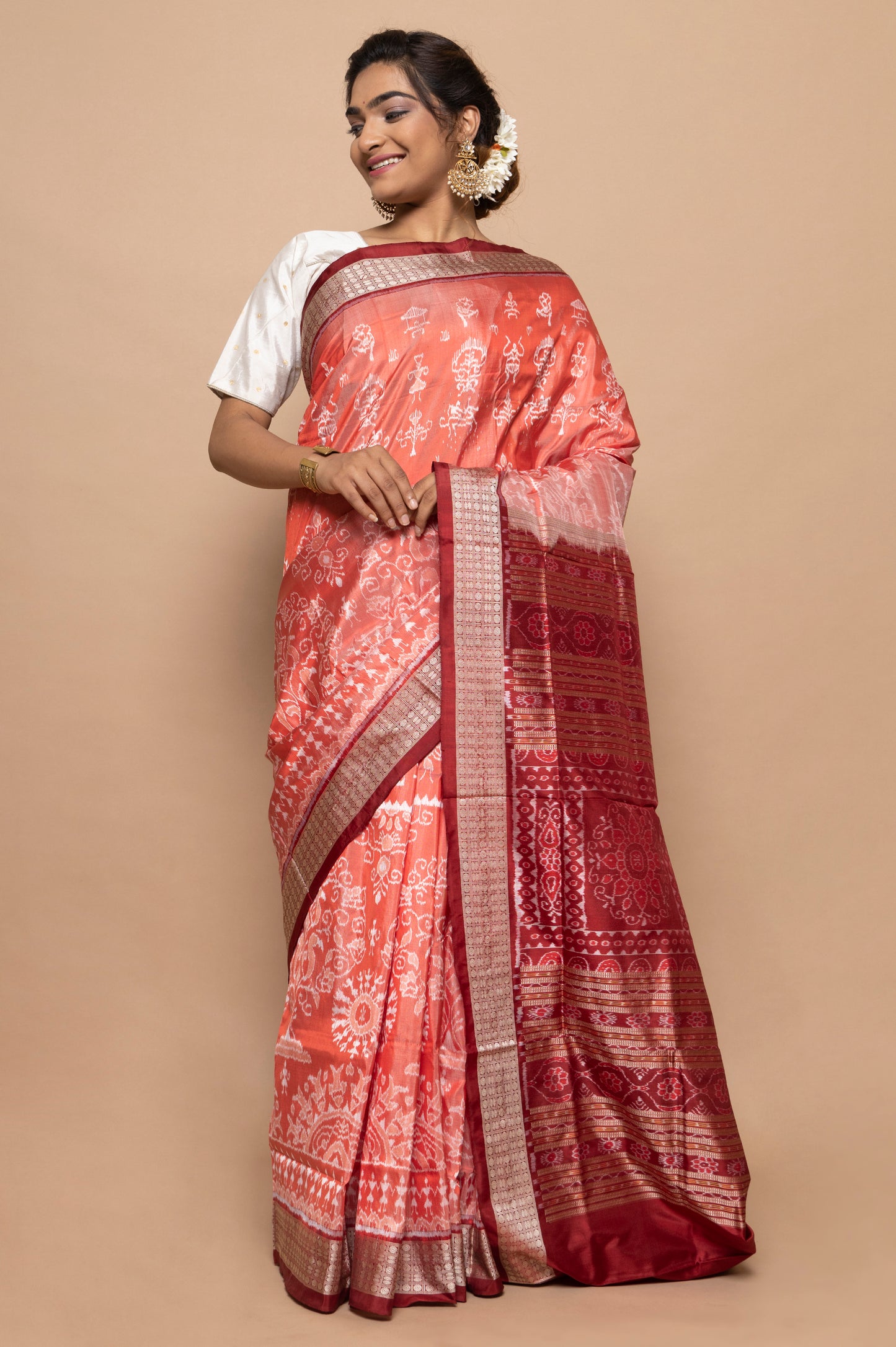 Sambalpuri Silk Ikat Orange Saree