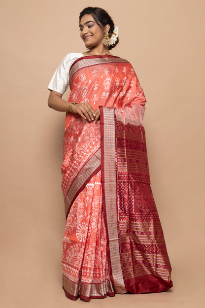 Sambalpuri Silk Ikat Orange Saree