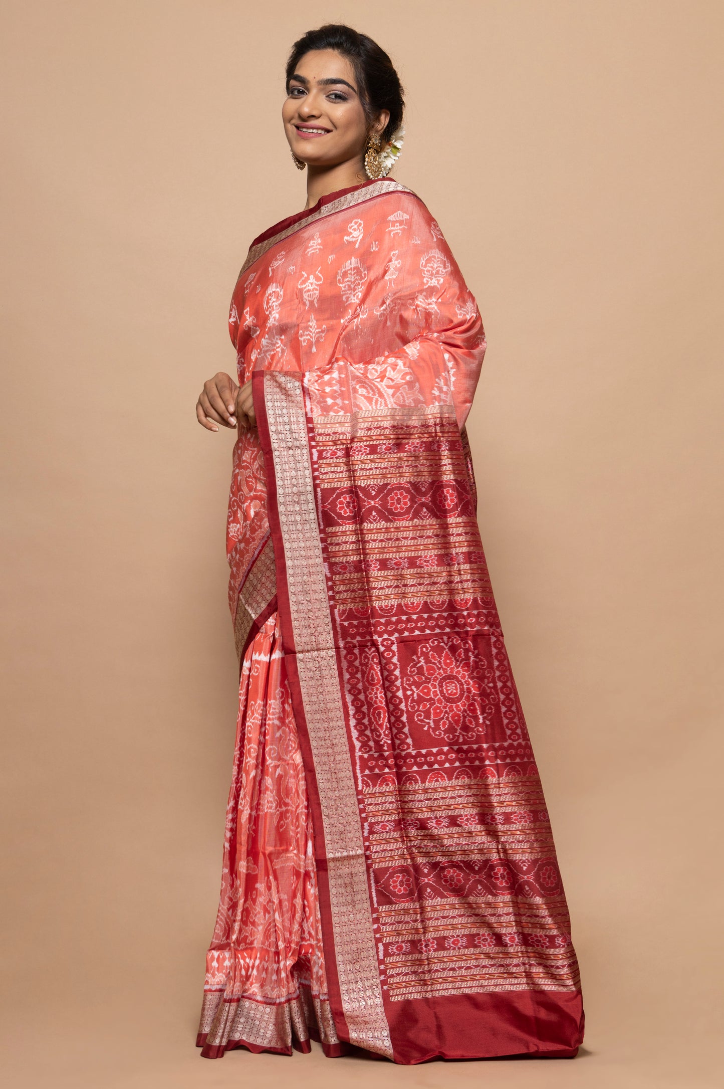Sambalpuri Silk Ikat Orange Saree