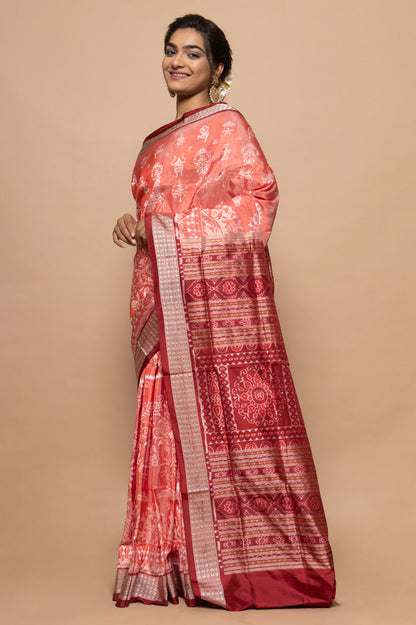 Sambalpuri Silk Ikat Orange Saree
