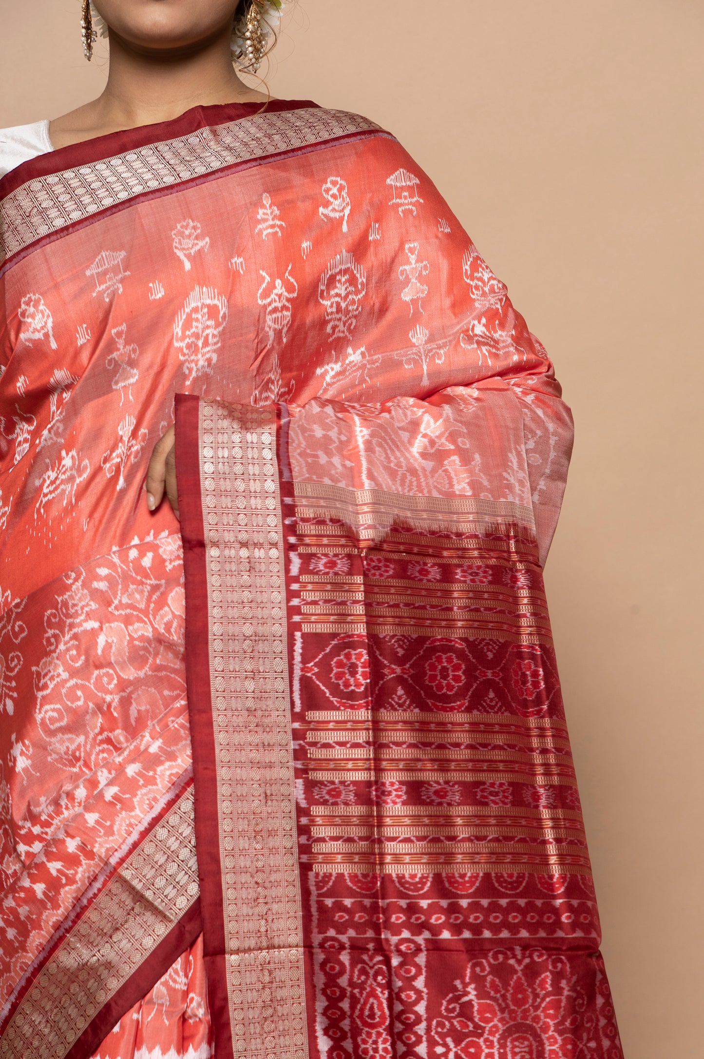 Sambalpuri Silk Ikat Orange Saree