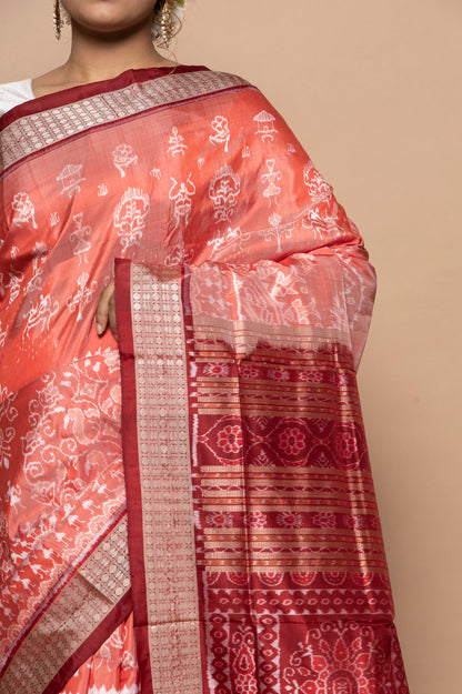 Sambalpuri Silk Ikat Orange Saree