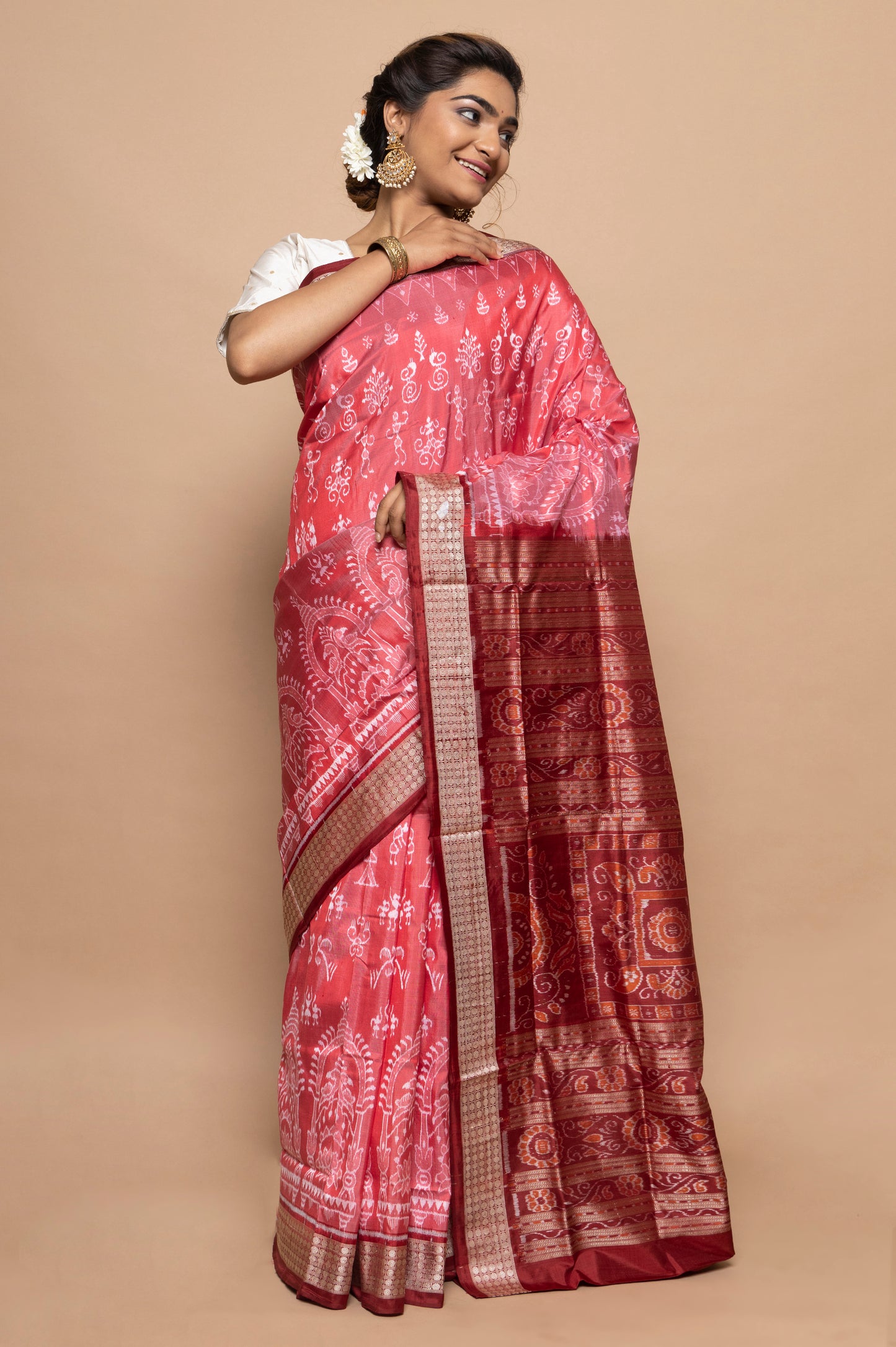 Sambalpuri Silk Ikat Pink Saree