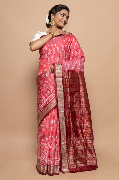 Sambalpuri Silk Ikat Pink Saree