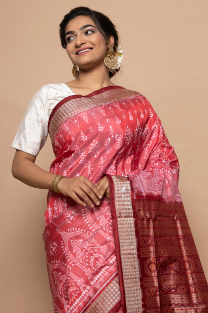 Sambalpuri Silk Ikat Pink Saree