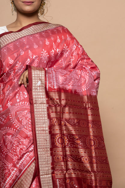 Sambalpuri Silk Ikat Pink Saree