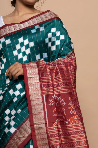 Sambalpuri Silk Ikat Teal Green Saree