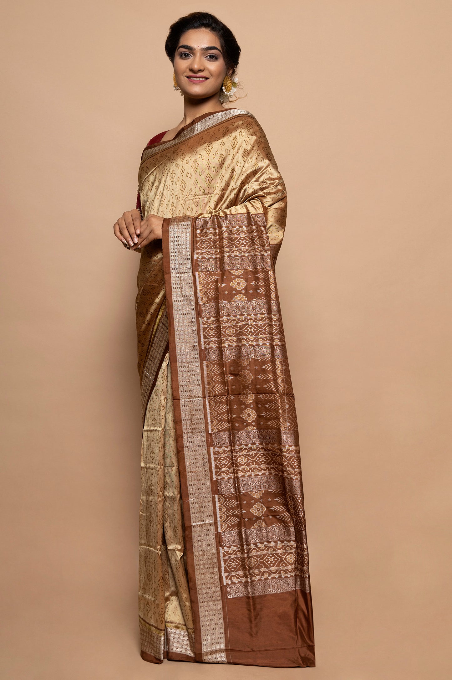 Sambalpuri Silk Ikat Beige Saree