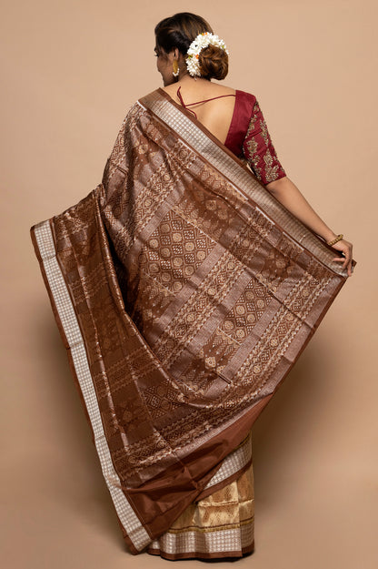 Sambalpuri Silk Ikat Beige Saree
