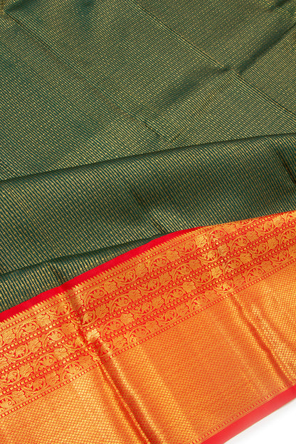 Kanchipuram Silk Vertical Lines Green Saree