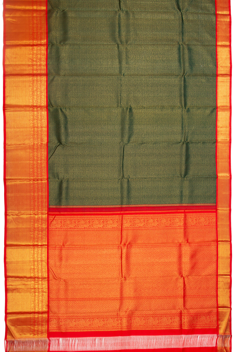 Kanchipuram Silk Vertical Lines Green Saree
