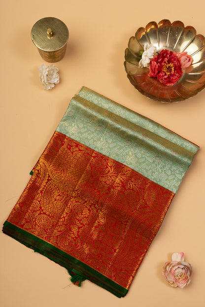 Kanchipuram Silk Tissue Brocade Sky Blue Saree