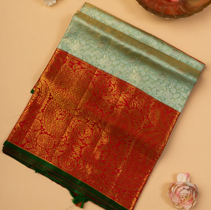 Kanchipuram Silk Tissue Brocade Sky Blue Saree