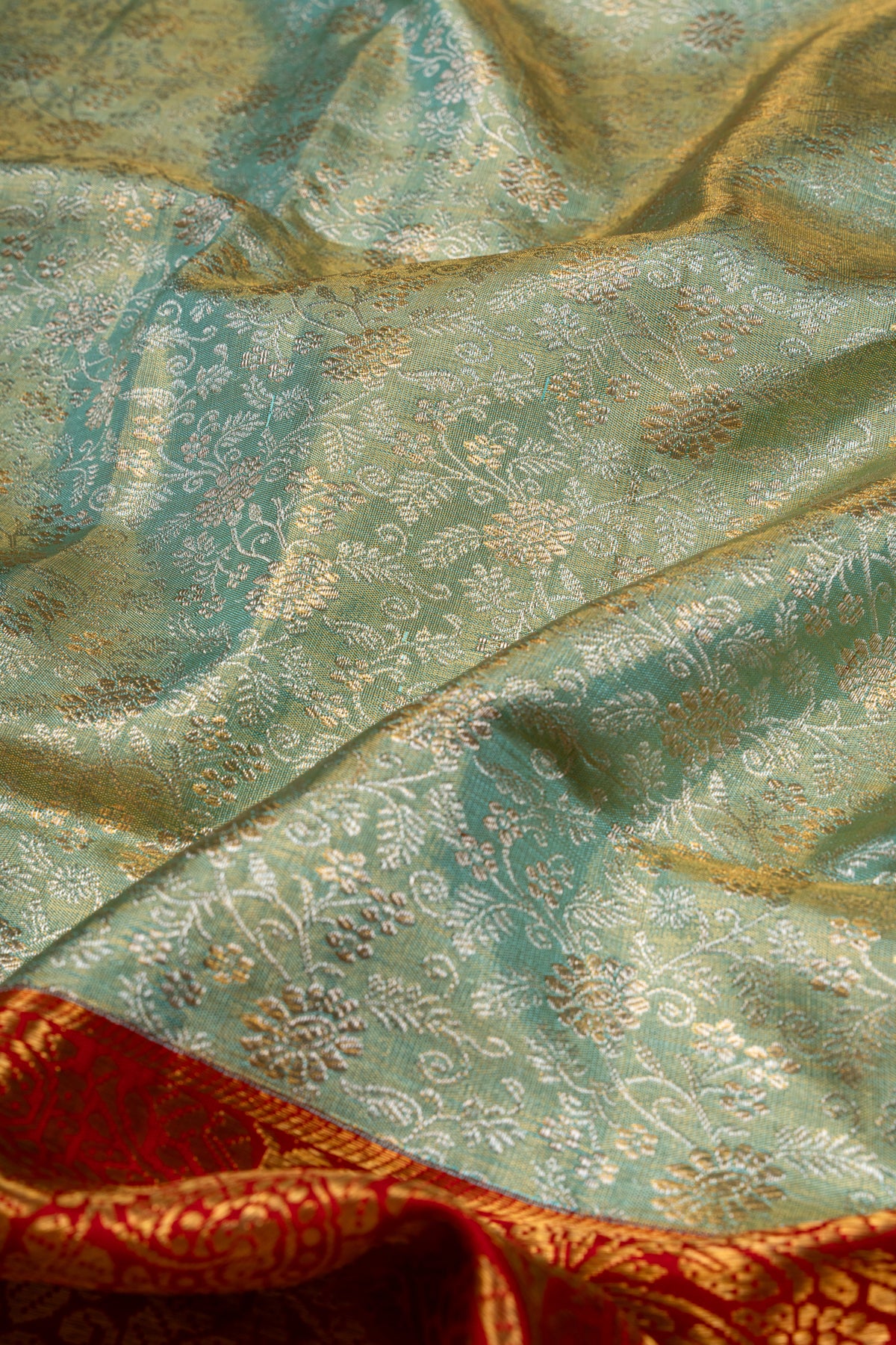 Kanchipuram Silk Tissue Brocade Sky Blue Saree