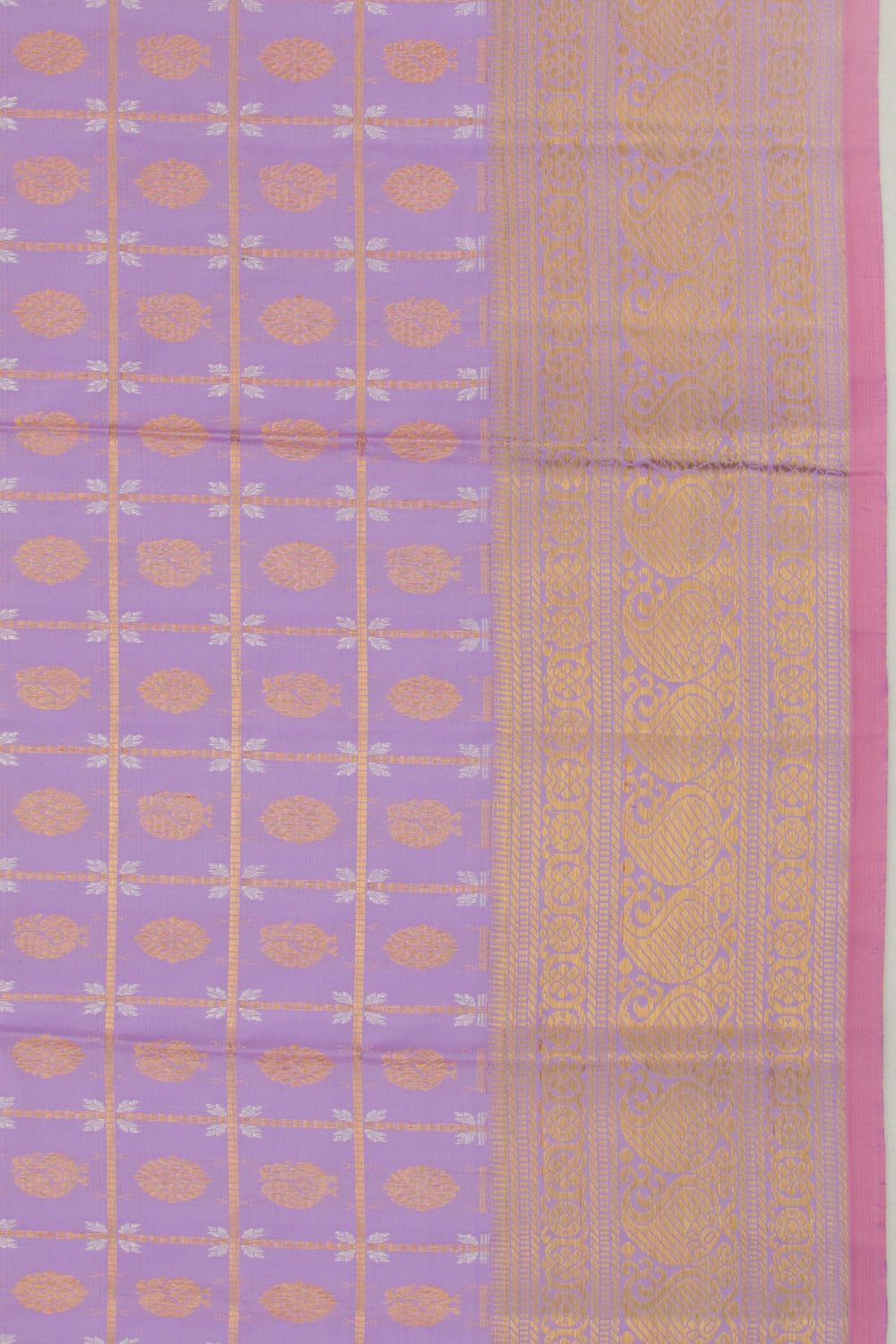 Kanchipuram Silk Checks And Butta Lavender Saree