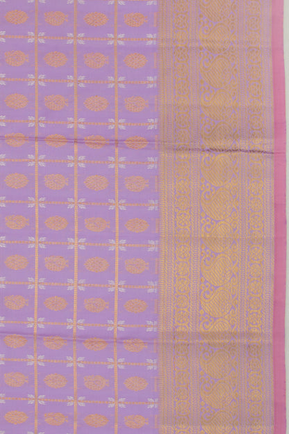 Kanchipuram Silk Checks And Butta Lavender Saree