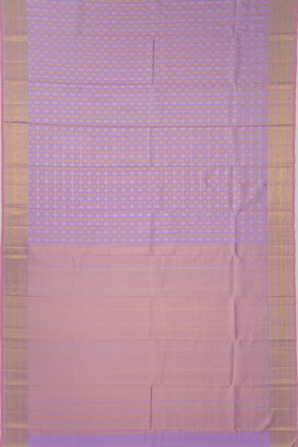 Kanchipuram Silk Checks And Butta Lavender Saree