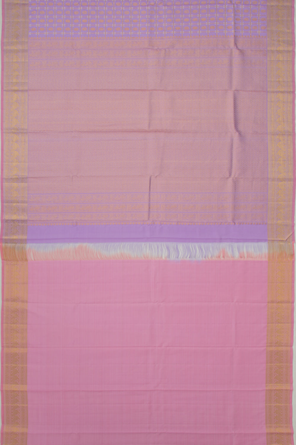Kanchipuram Silk Checks And Butta Lavender Saree