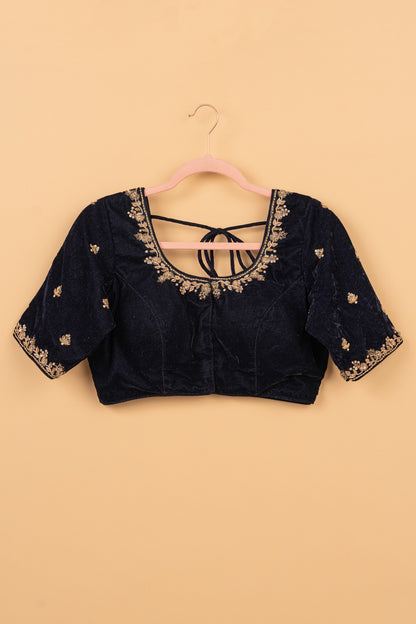 Velvet Readymade Padded Mightnight Blue Blouse Size 36