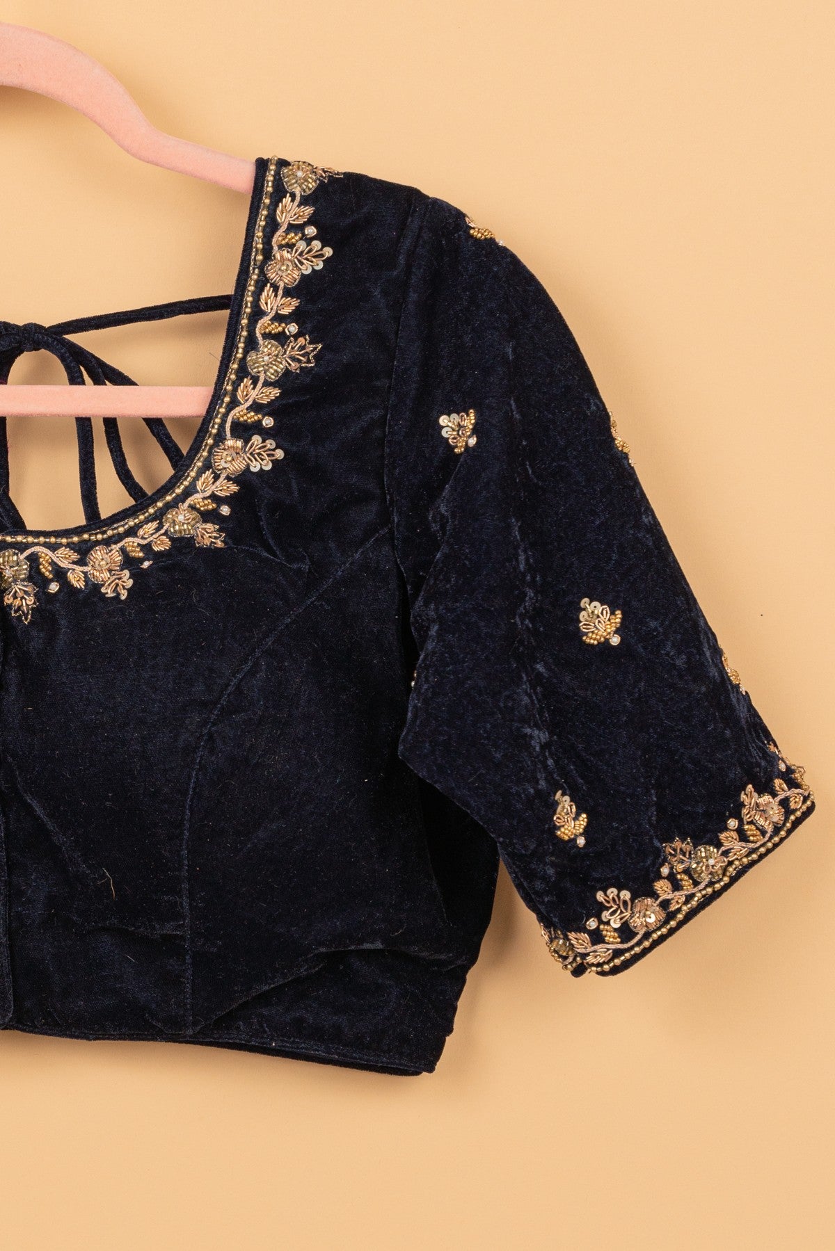 Velvet Readymade Padded Mightnight Blue Blouse Size 36