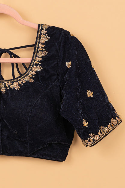 Velvet Readymade Padded Mightnight Blue Blouse Size 36