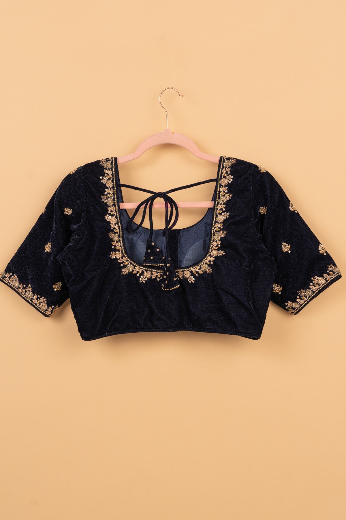 Velvet Readymade Padded Mightnight Blue Blouse Size 36