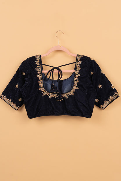 Velvet Readymade Padded Mightnight Blue Blouse Size 36