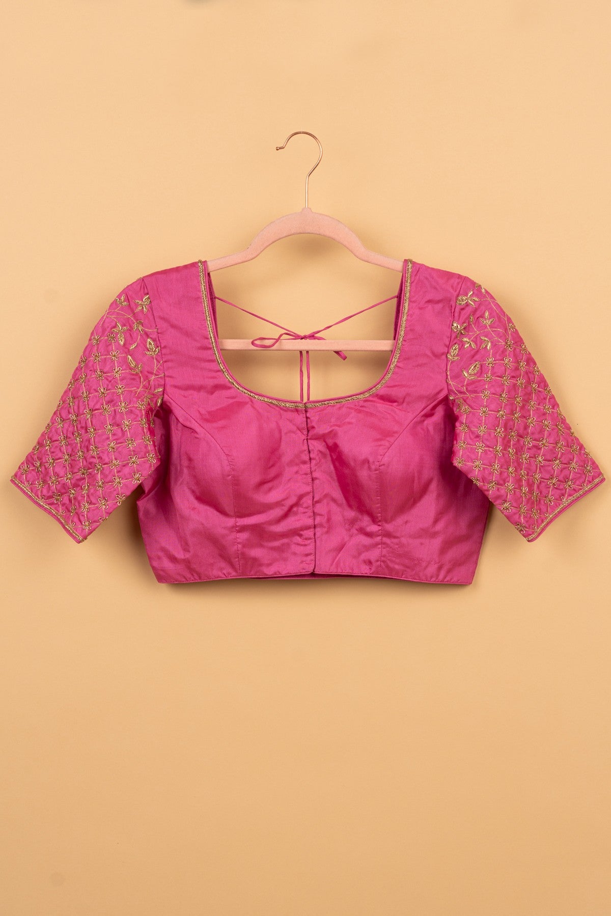 Pure Silk Readymade Padded Bright Pink Blouse Size 36