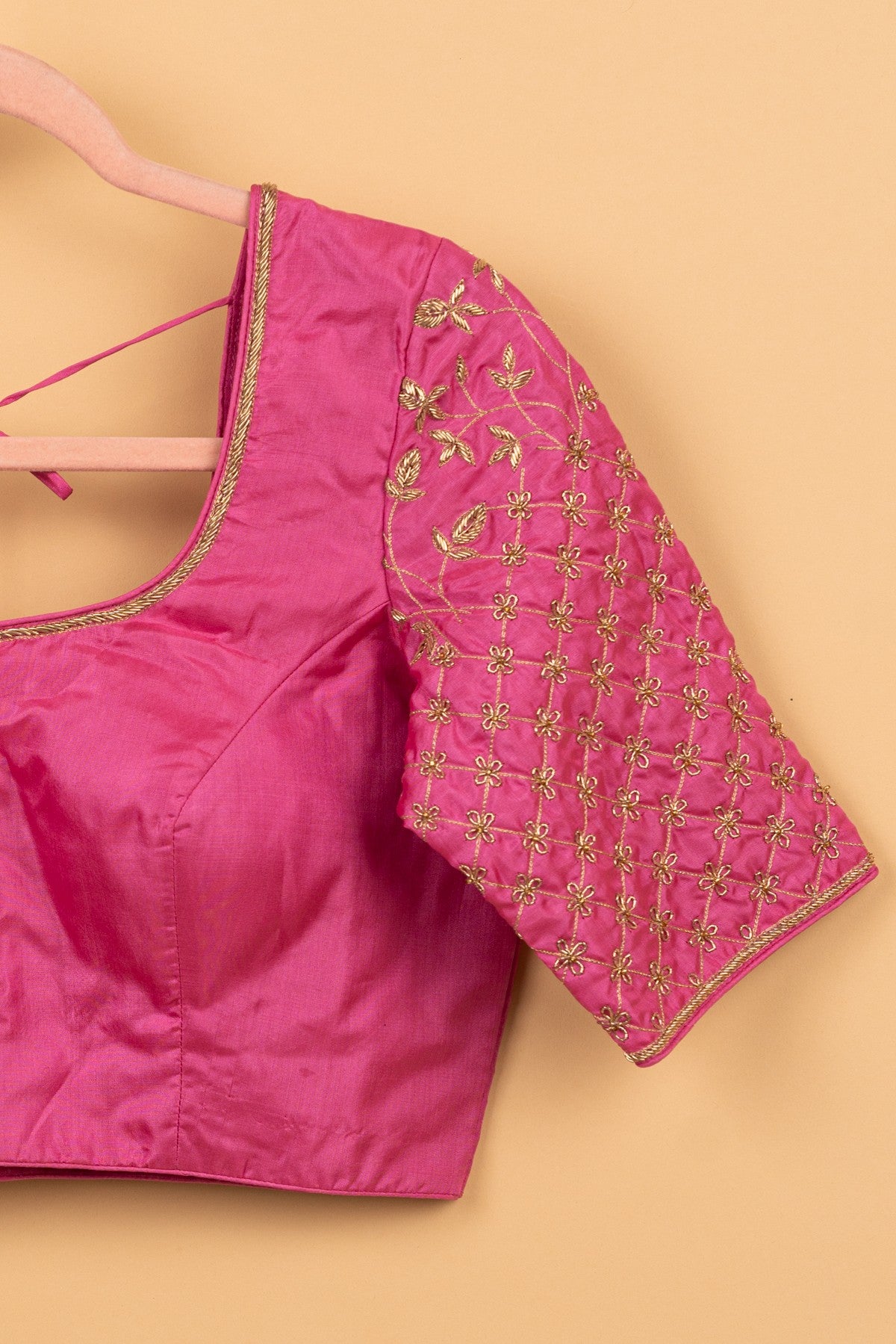 Pure Silk Readymade Padded Bright Pink Blouse Size 36