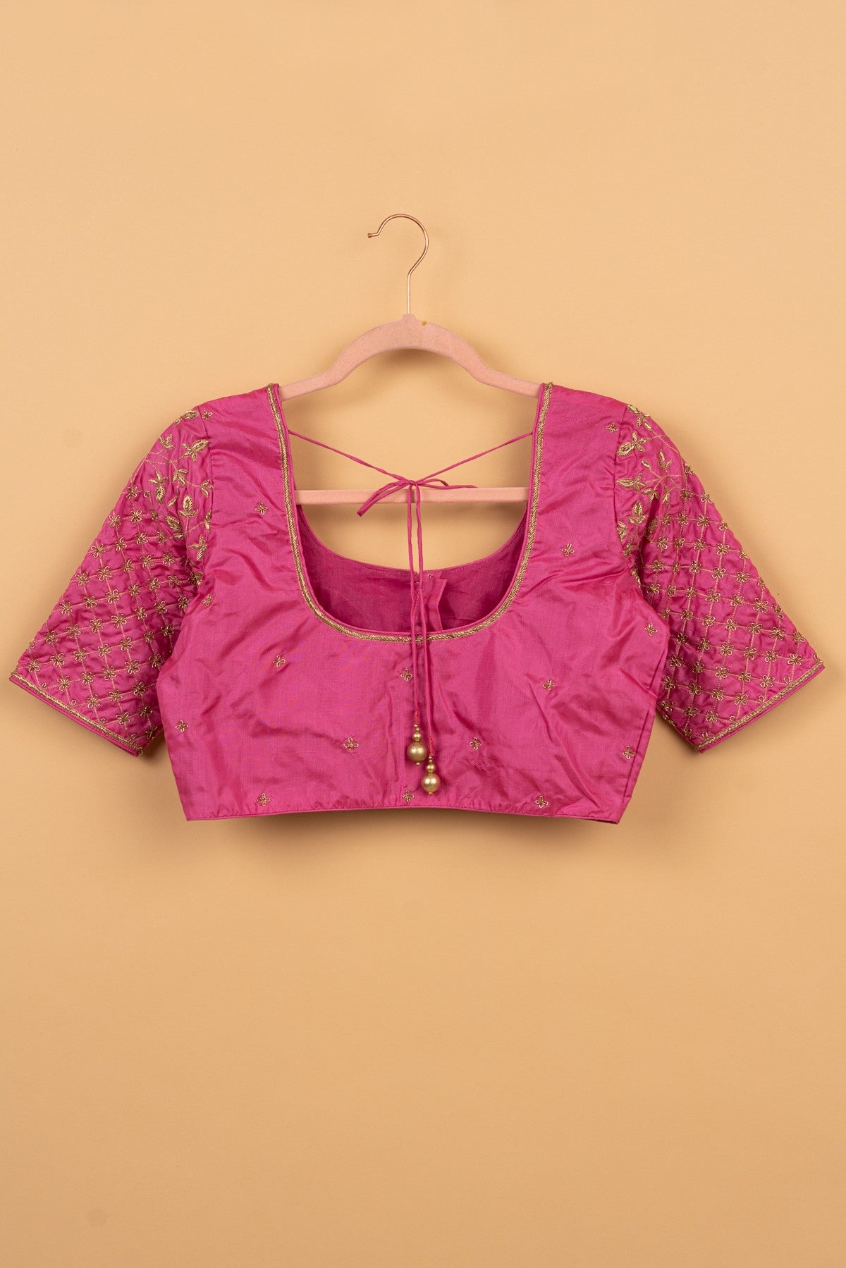 Pure Silk Readymade Padded Bright Pink Blouse Size 38