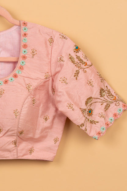 Raw Silk Readymade Padded Oyster Pink Blouse Size 36