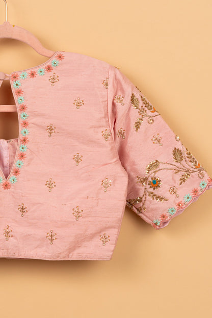 Raw Silk Readymade Padded Oyster Pink Blouse Size 36