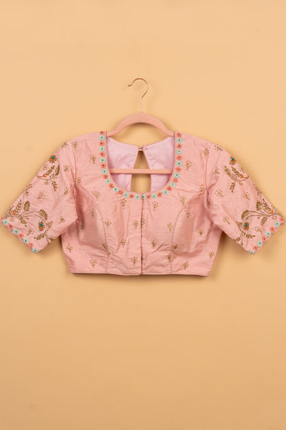 Raw Silk Readymade Padded Oyster Pink Blouse Size 38
