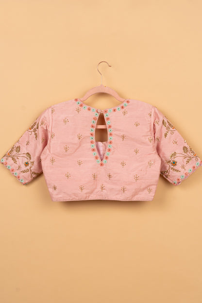 Raw Silk Readymade Padded Oyster Pink Blouse Size 38
