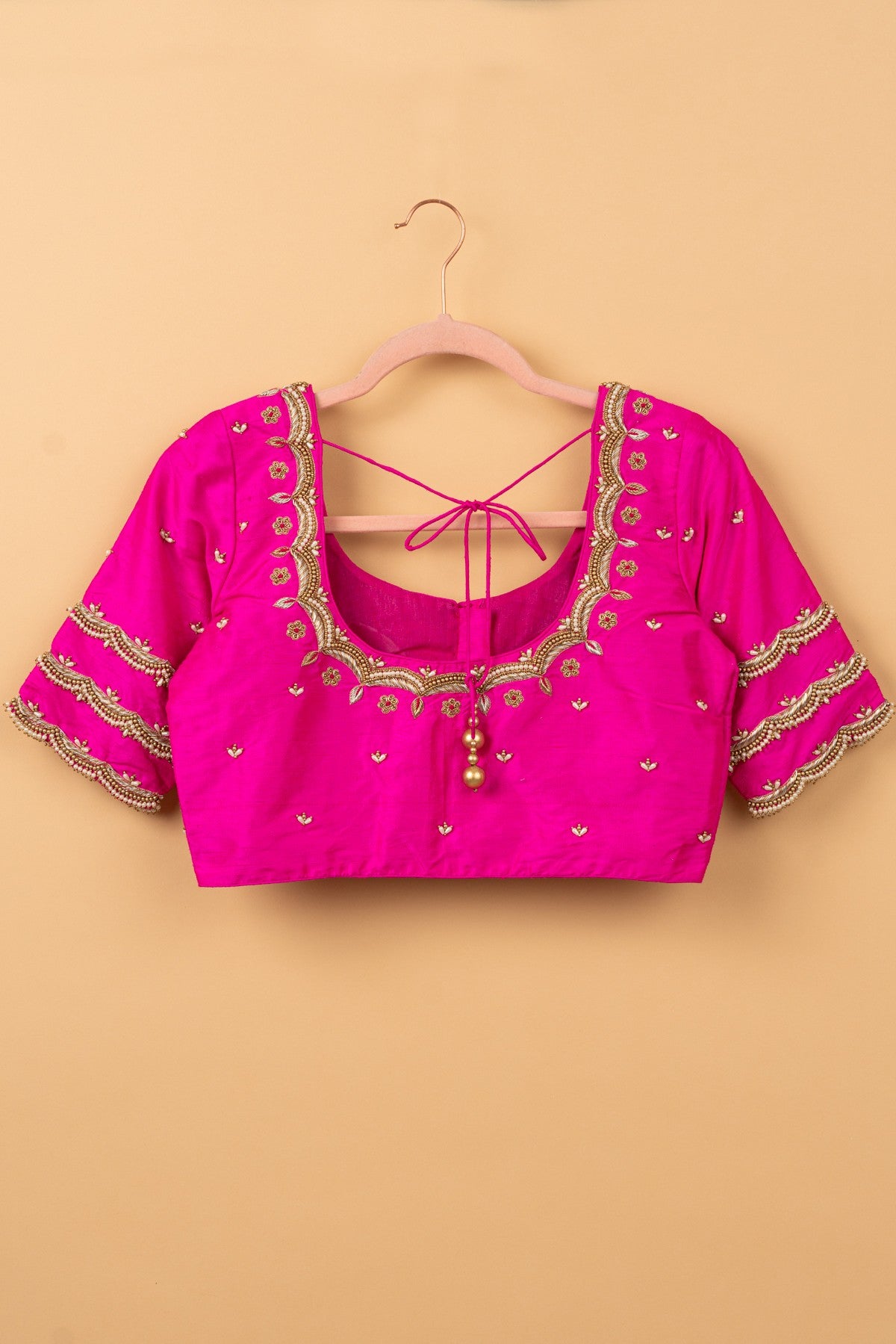 Raw Silk Readymade Padded Magenta Blouse Size 38