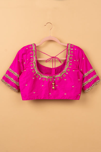 Raw Silk Readymade Padded Magenta Blouse Size 38