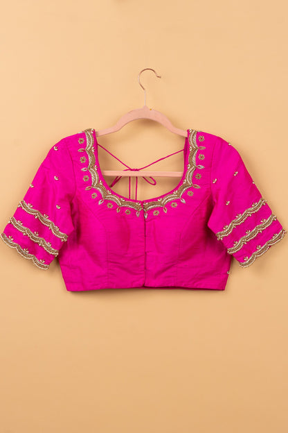 Raw Silk Readymade Padded Magenta Blouse Size 36