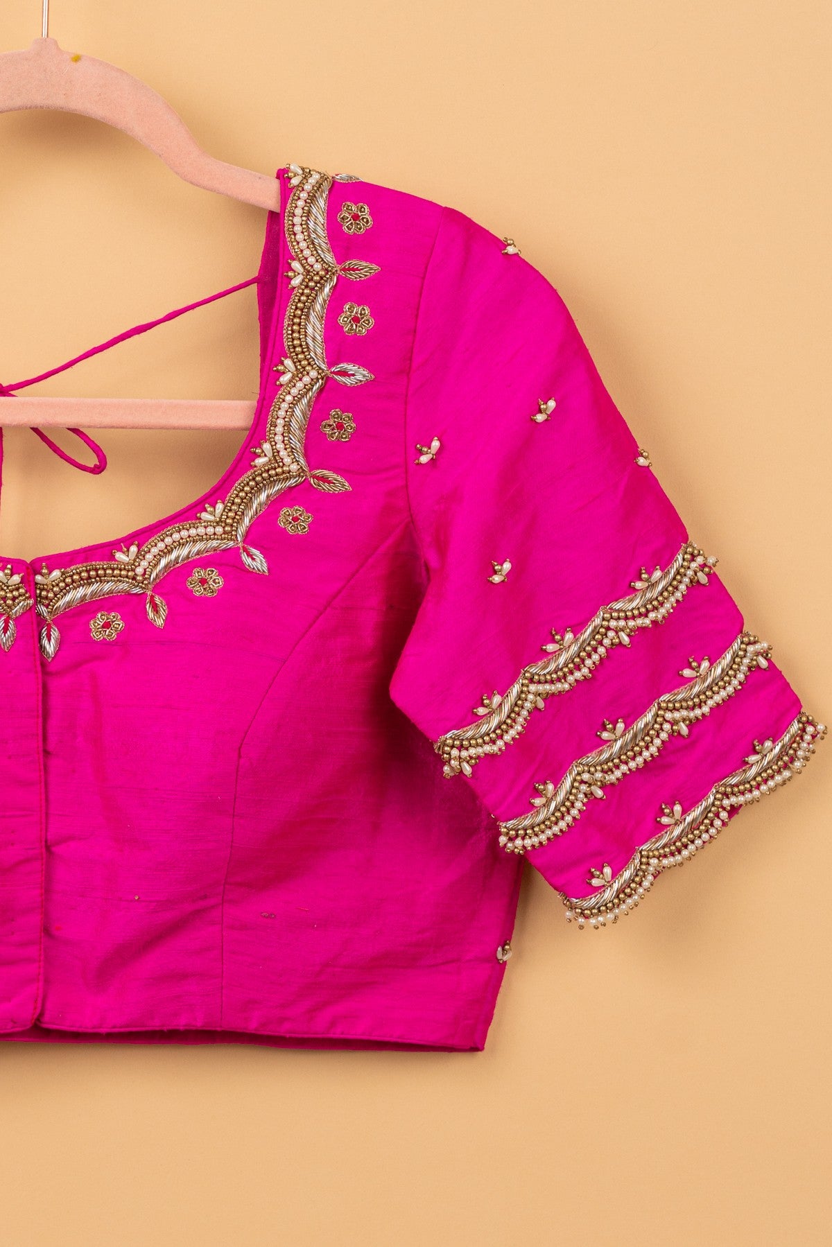 Raw Silk Readymade Padded Magenta Blouse Size 36