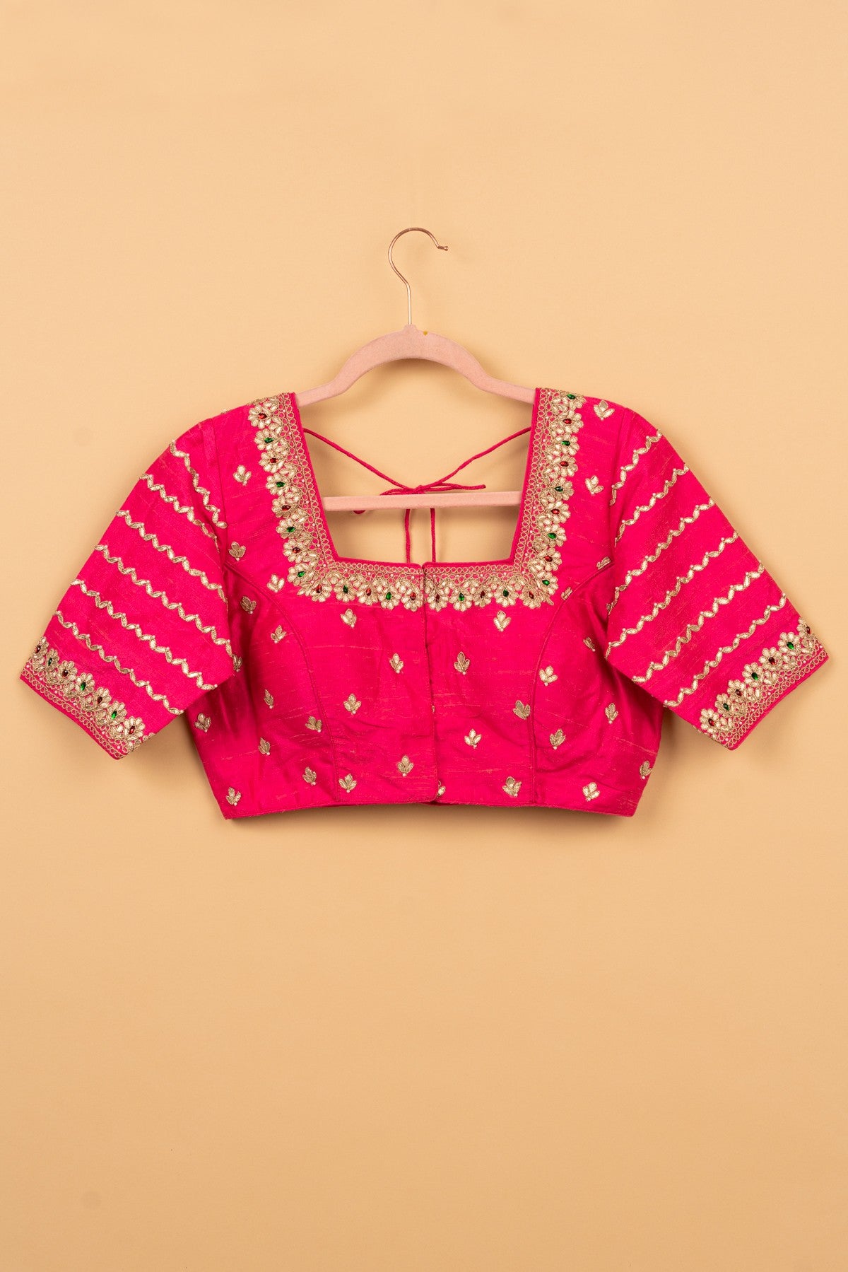 Raw Silk Readymade Padded Hot Pink Blouse Size 36