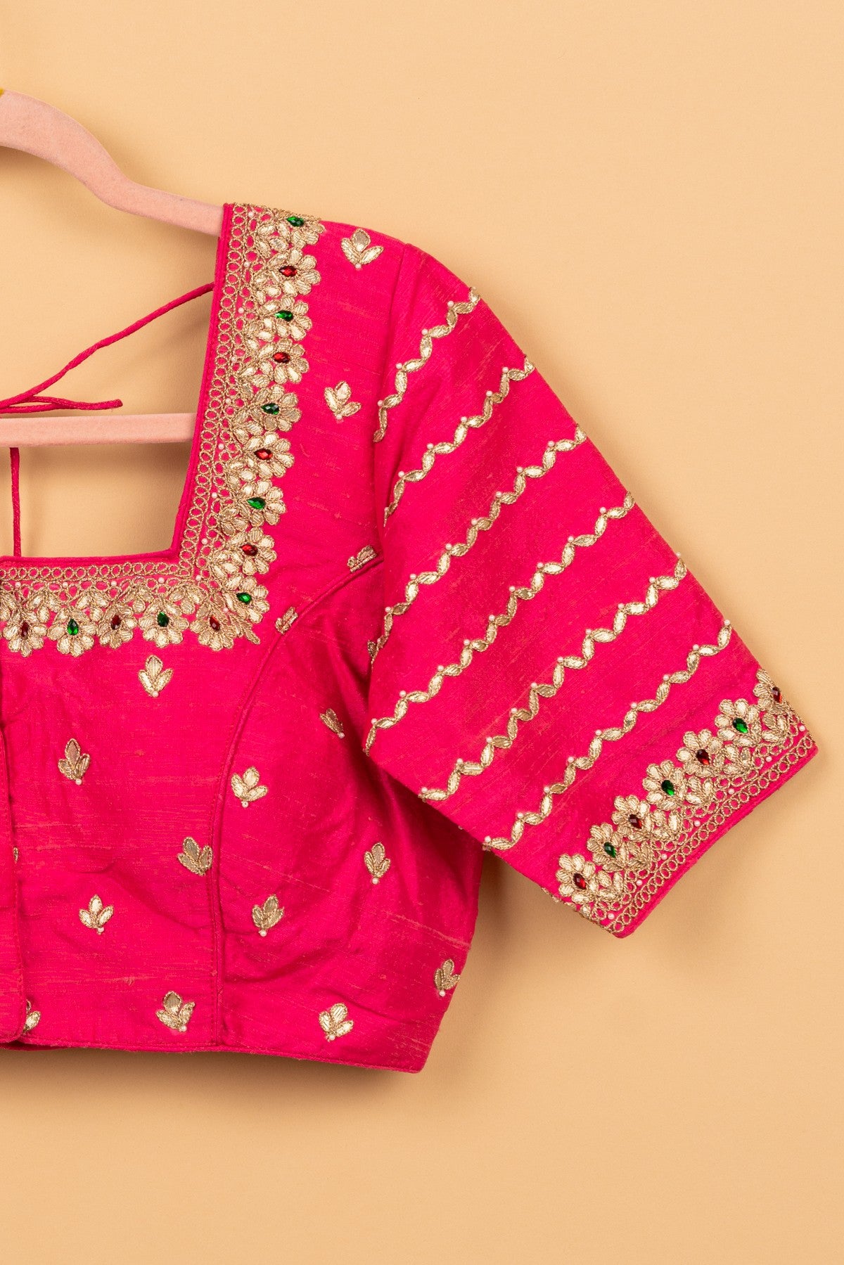 Raw Silk Readymade Padded Hot Pink Blouse Size 36