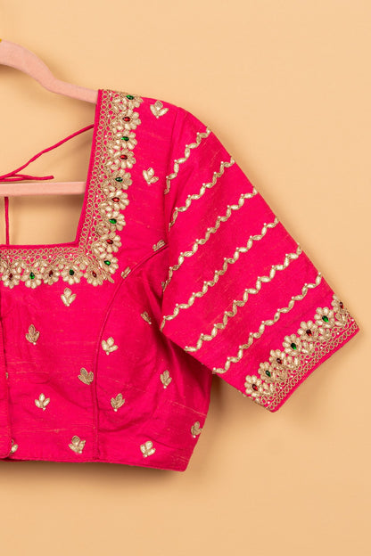 Raw Silk Readymade Padded Hot Pink Blouse Size 36