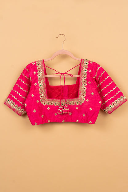 Raw Silk Readymade Padded Hot Pink Blouse Size 36