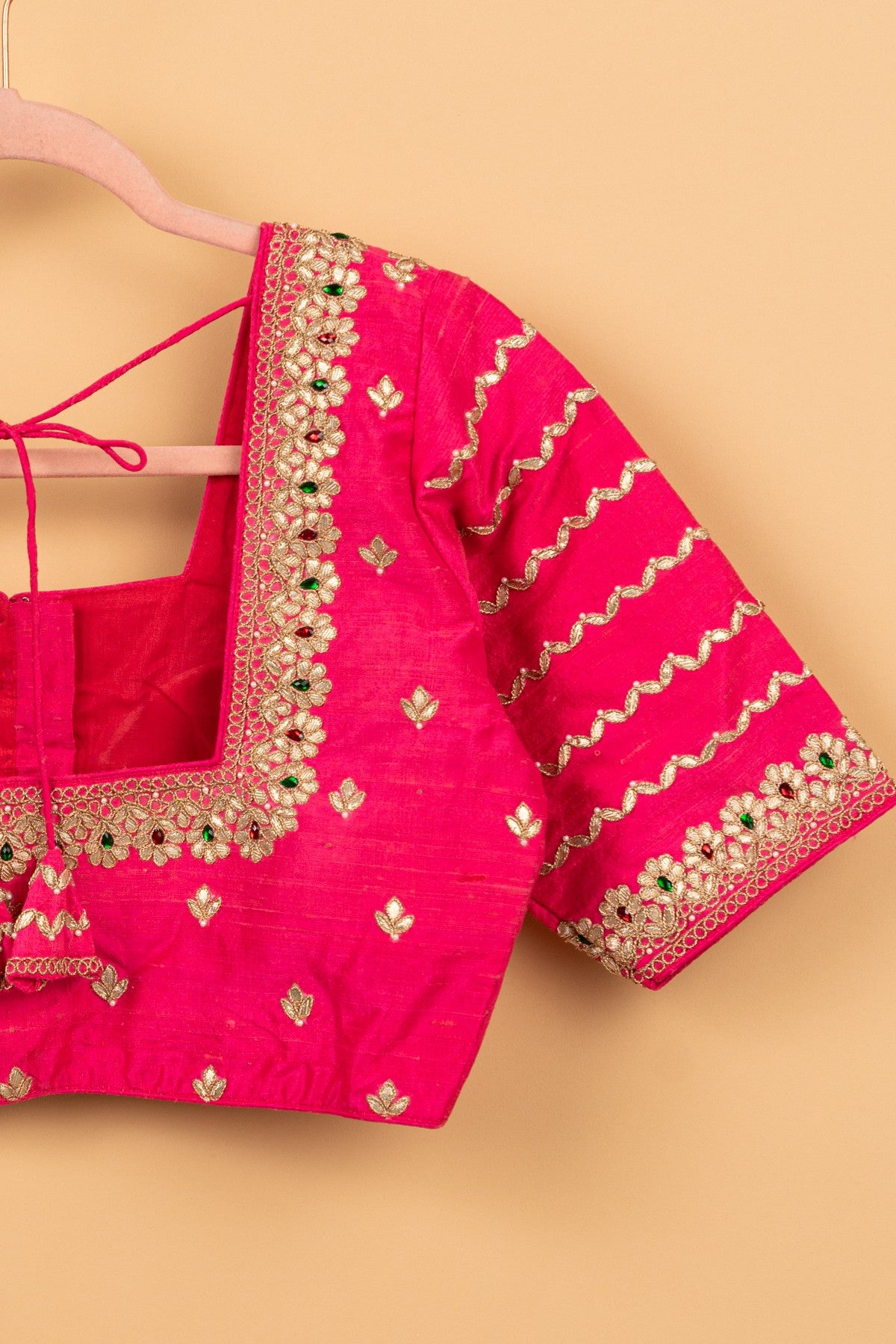 Raw Silk Readymade Padded Hot Pink Blouse Size 36