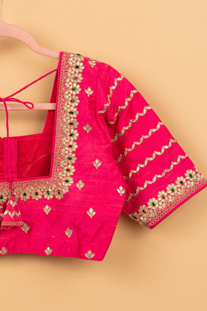 Raw Silk Readymade Padded Hot Pink Blouse Size 36