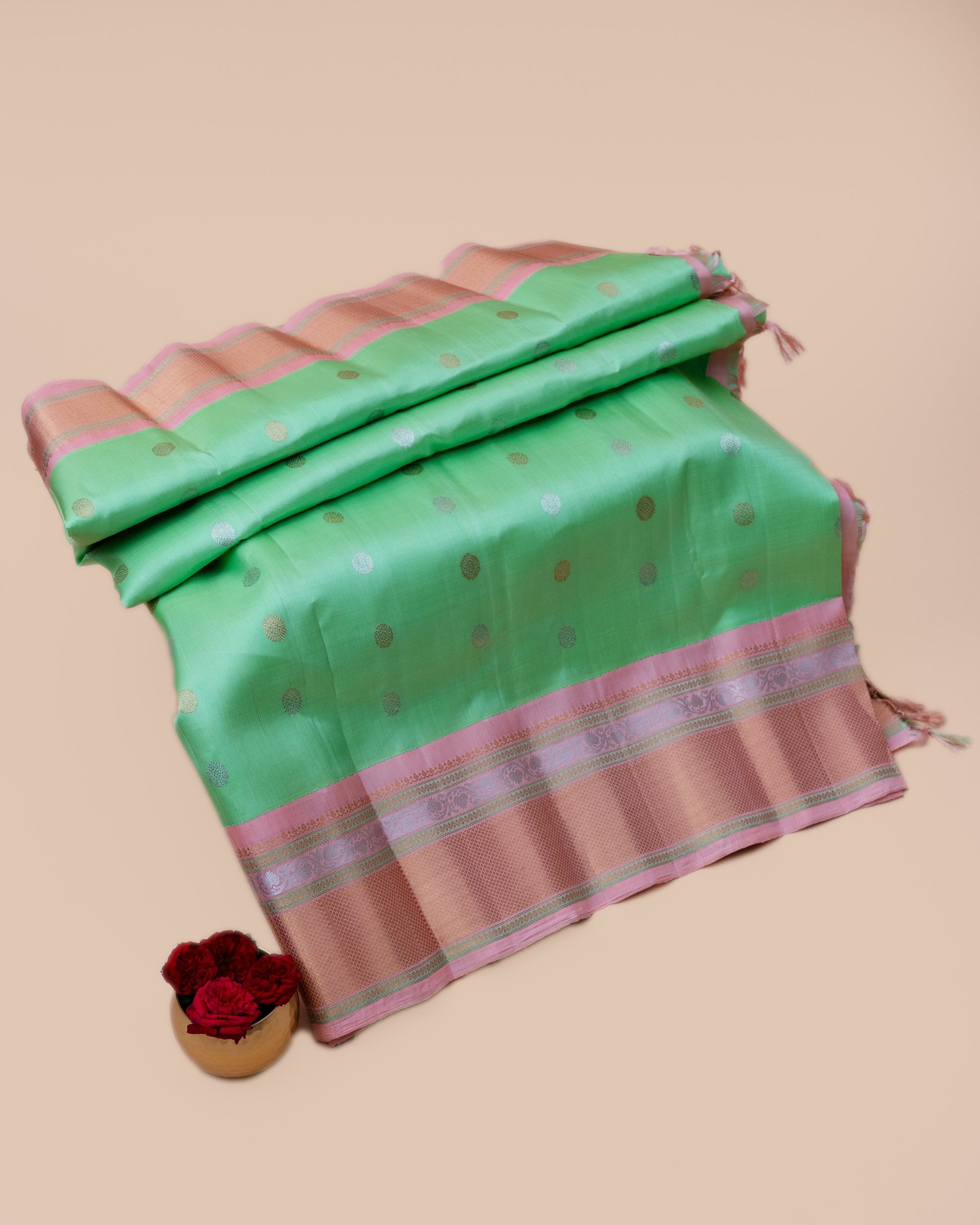 Gadwal Silk Butta Sea Green Saree