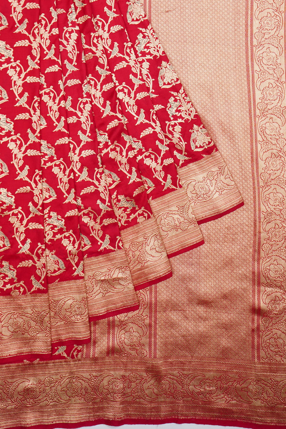 Banarasi Silk Kadwa Jaal Red Saree 1213096252